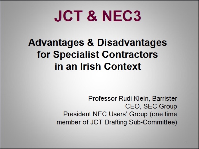 Presentation by Rudi Klein on the international forms of construction contract